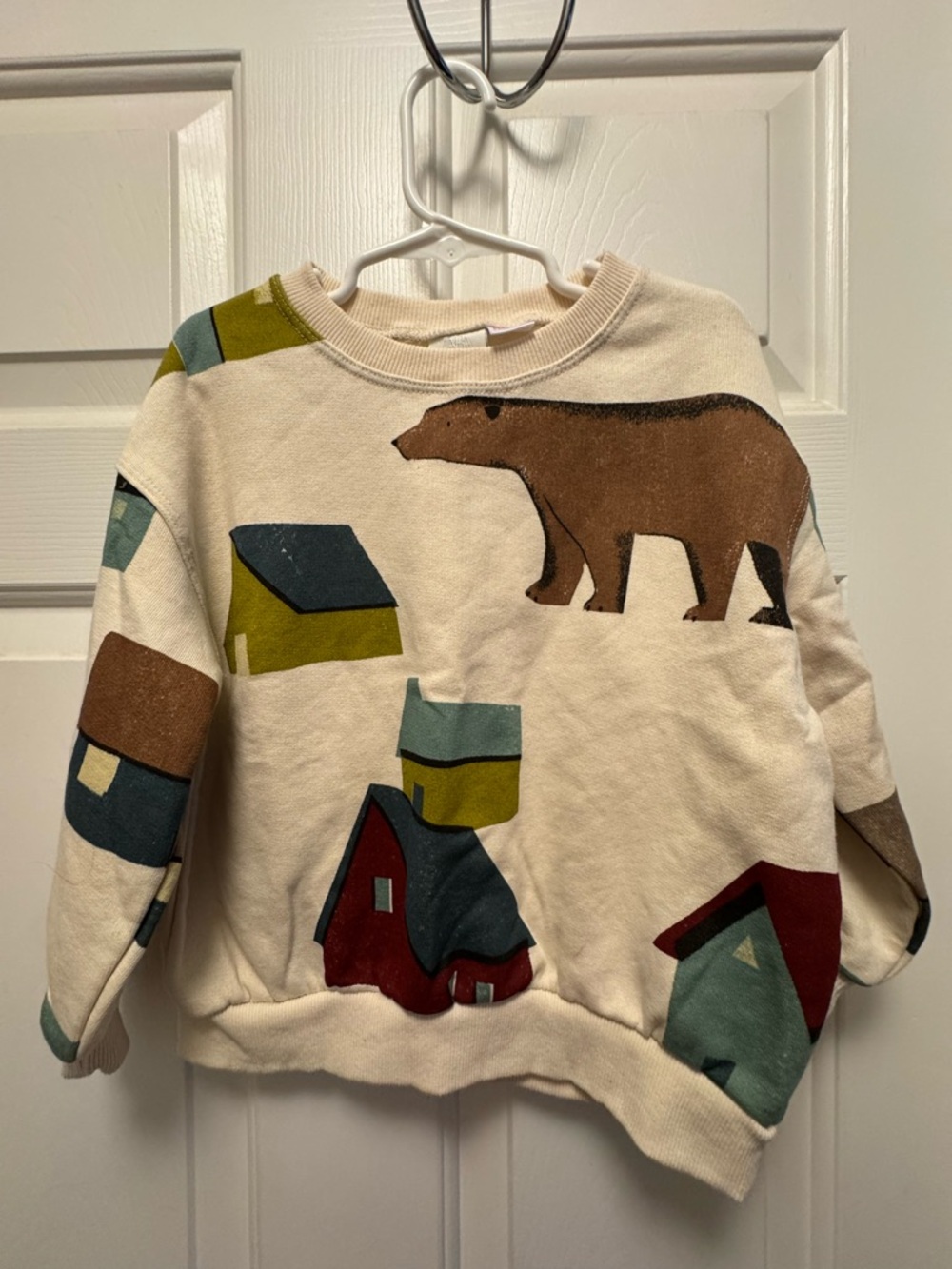 Zara Cream Sweatshirt with Brown Bear, Cabin, Camping Motif